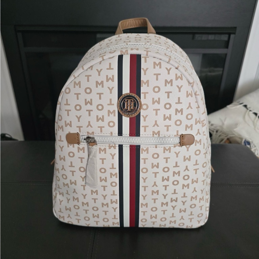 Tommy Hilfiger Monogram Backpack - Cream and Brown